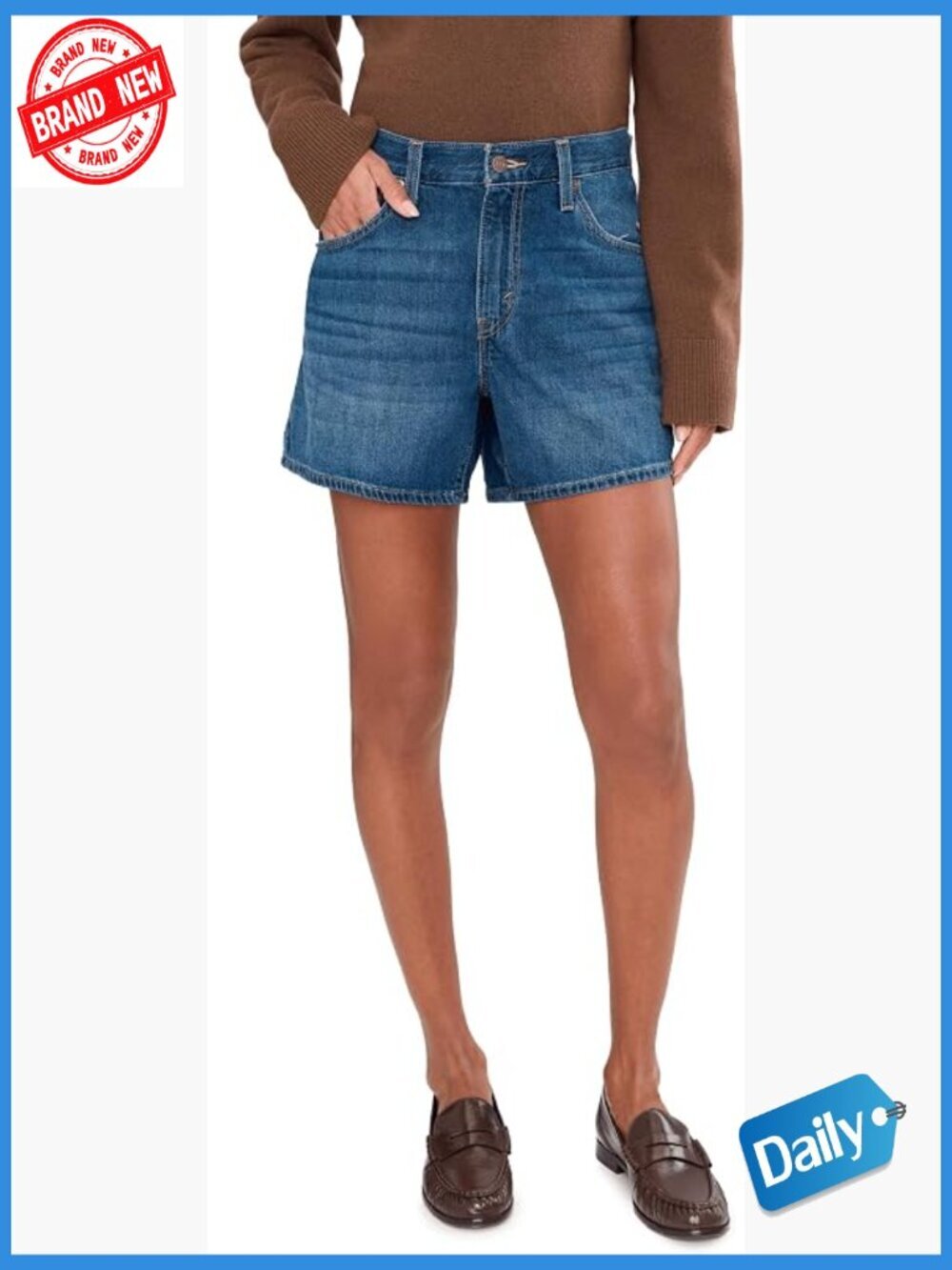 High Rise Cinch Waist Mid-Thigh Shorts Cotton Non-Stretch